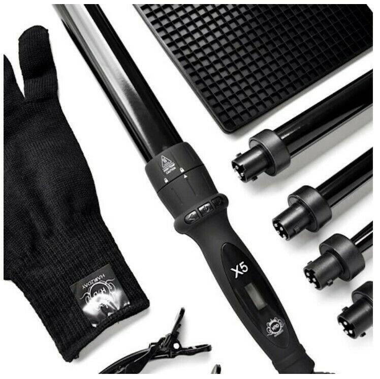 H2D X5 Curling Wand Black with 5 Different Barrel Sizes Included - On Line Hair Depot