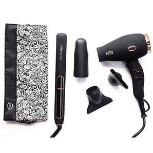 H2D Matt Black and Rose Gold Hair Straightener and Hair Dryer 2-Piece Set - On Line Hair Depot