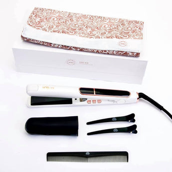 H2D White Ice with Rose Gold Trimming Hair Straightener 230ºC - On Line Hair Depot