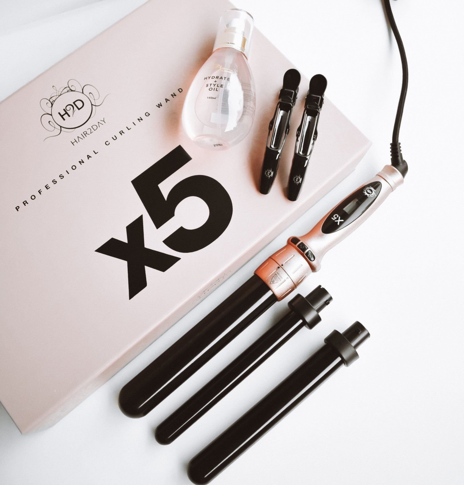 H2D X5 Curling Wand Shiny and durable curls, Rose Gold - On Line Hair Depot