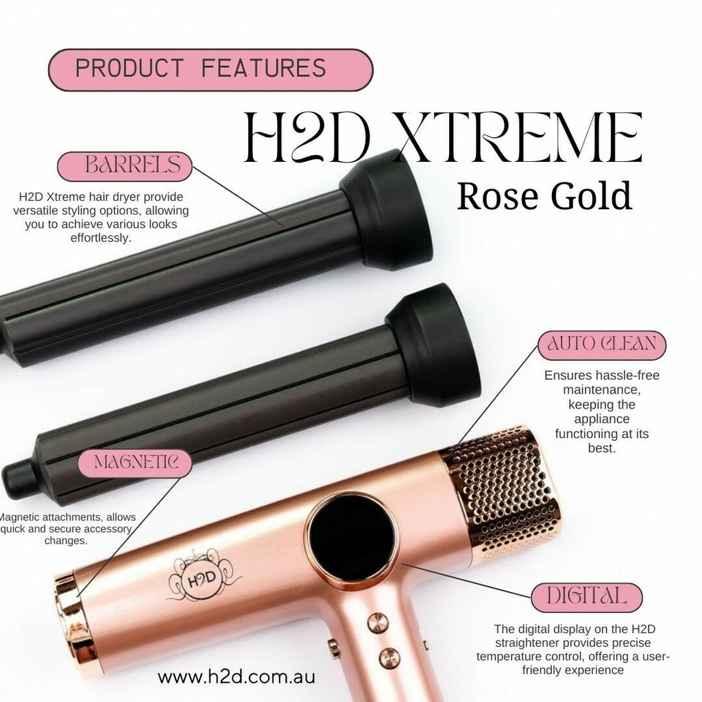 H2D Xtreme Hairdryer Four In One Hair Dryer & Styler in Rose Gold - On Line Hair Depot