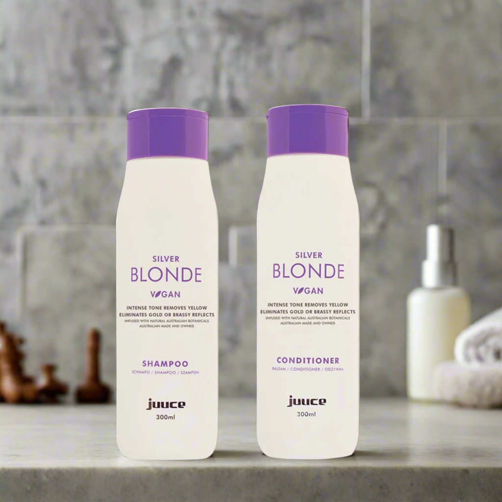 Juuce Silver Blonde Shampoo and Conditioner Duo Intense Toning Removes Yellow - On Line Hair Depot