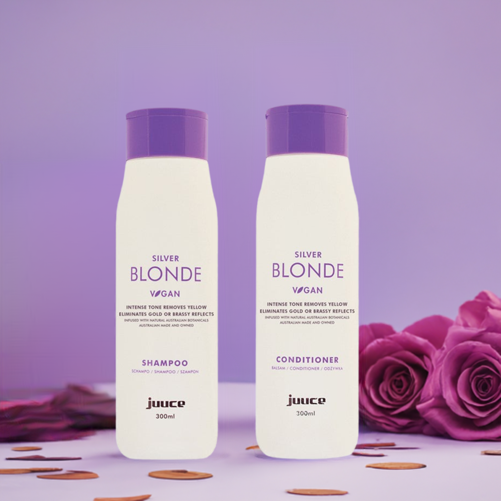 Juuce Silver Blonde Shampoo and Conditioner Duo Intense Toning Removes Yellow - On Line Hair Depot