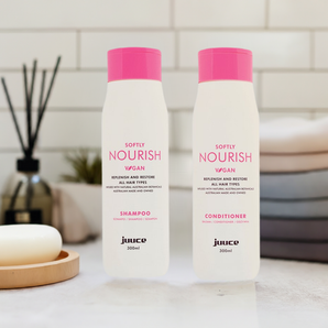 Juuce Softly Nourish Shampoo and Conditioner Duo Replenish and Restore all Hair Types                  . - On Line Hair Depot