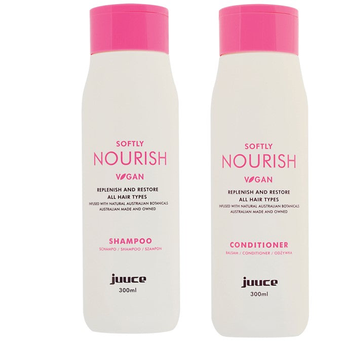 Juuce Softly Nourish Shampoo and Conditioner Duo Replenish and Restore all Hair Types                  . - On Line Hair Depot