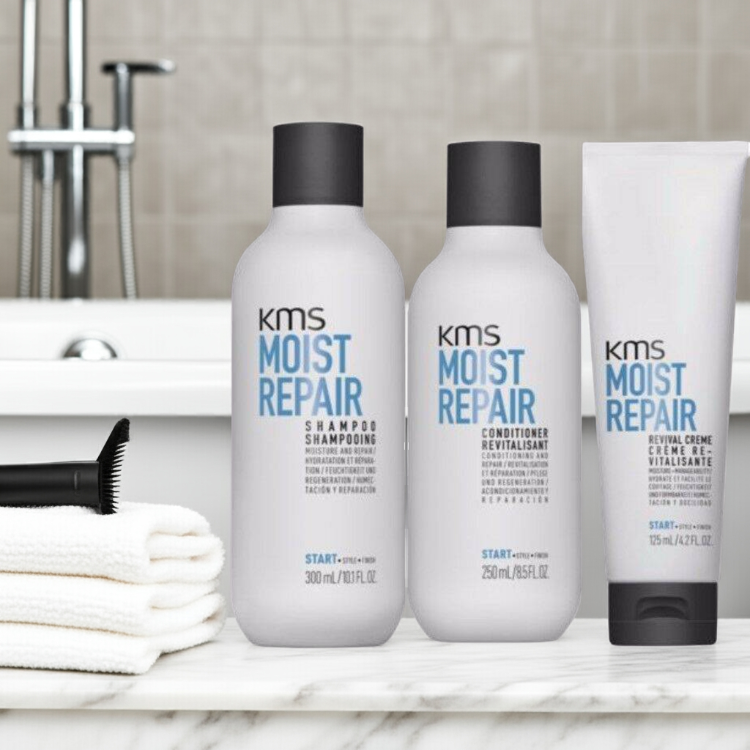 KMS Moist repair Shampoo, Conditoner and Revival Creme Trio - On Line Hair Depot