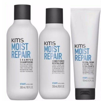 KMS Moist repair Shampoo, Conditoner and Revival Creme Trio KMS Start - On Line Hair Depot