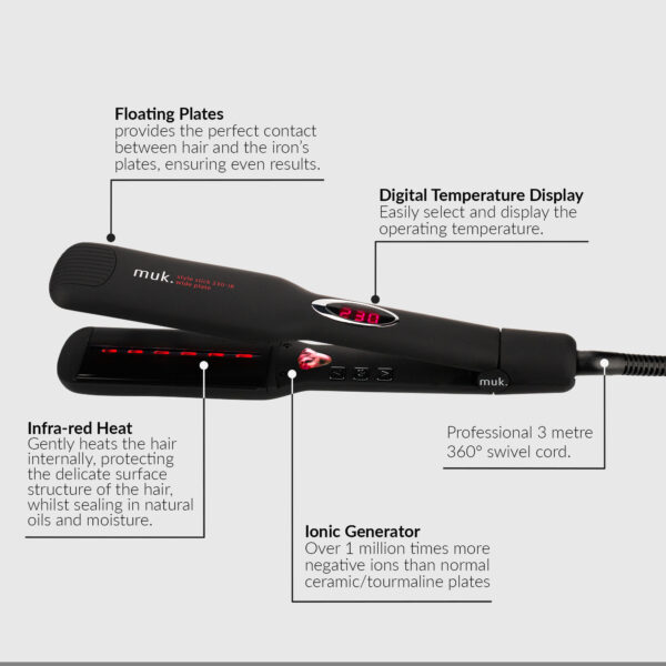 muk Style Stick 230IR Wide Plate - Infra Red Hair Straightener Iron by Muk - On Line Hair Depot