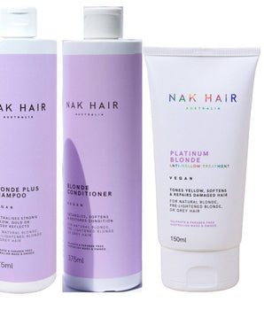Nak Blonde Plus Shampoo, Conditioner, Platinum Blonde Treatment Trio Pack Nak - On Line Hair Depot