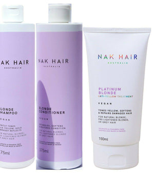 Nak Blonde Shampoo Conditioner & Platinum Blonde Treatment Trio Pack VEGAN Nak - On Line Hair Depot