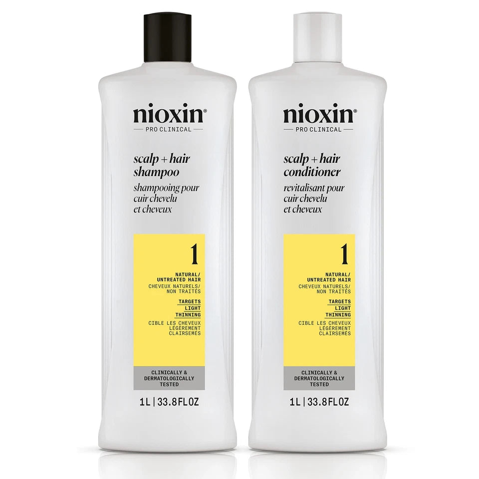 Nioxin System 1 Shampoo and Conditioner Duo 1000ml of Each for natural hair with light thinning - On Line Hair Depot