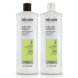 Nioxin System 2 Shampoo and Conditioner Duo 1000ml of Each for Natural Hair with Progressed Thinning - On Line Hair Depot