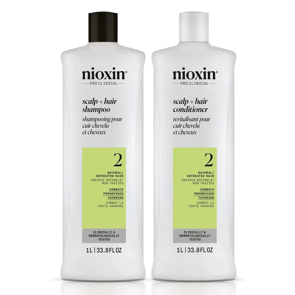 Nioxin System 2 Shampoo and Conditioner Duo 1000ml of Each for Natural Hair with Progressed Thinning - On Line Hair Depot