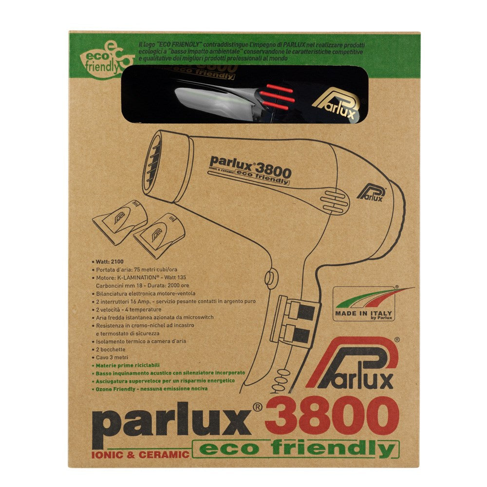 Parlux 3800 Eco Friendly Ionic and Ceramic Hair Dryer 2100W - Black