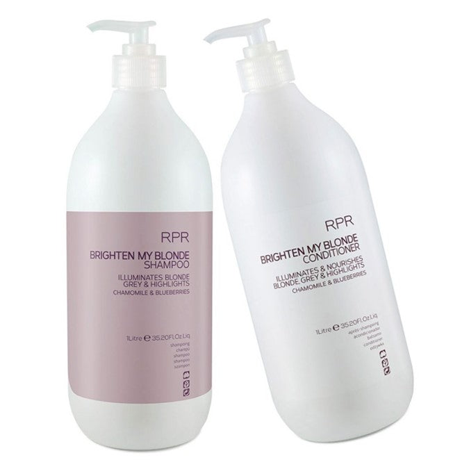 RPR brighten my blonde shampoo and Conditioner 1lt Duo Purple Toning Illuminates Blonde Grey & Highlights - On Line Hair Depot