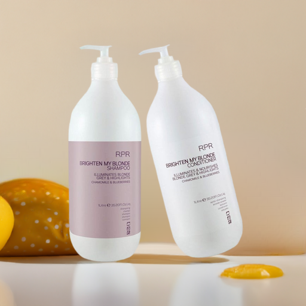 RPR brighten my blonde shampoo and Conditioner 1lt Duo Purple Toning Illuminates Blonde Grey & Highlights - On Line Hair Depot