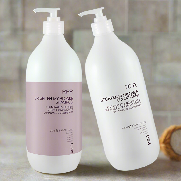 RPR brighten my blonde shampoo and Conditioner 1lt Duo Purple Toning Illuminates Blonde Grey & Highlights - On Line Hair Depot