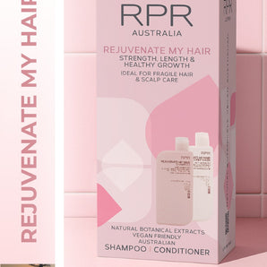 RPR Rejuvenate My Hair 
This rejuvenating shampoo & conditioner range is your go-to for longer, stronger, healthier hair from root to tip.
Packed with scalp loving botanicals, vitamins, and strengthening actives, this powerful pair fuels your follicles, reduces breakage, and supports healthy hair growth over time.