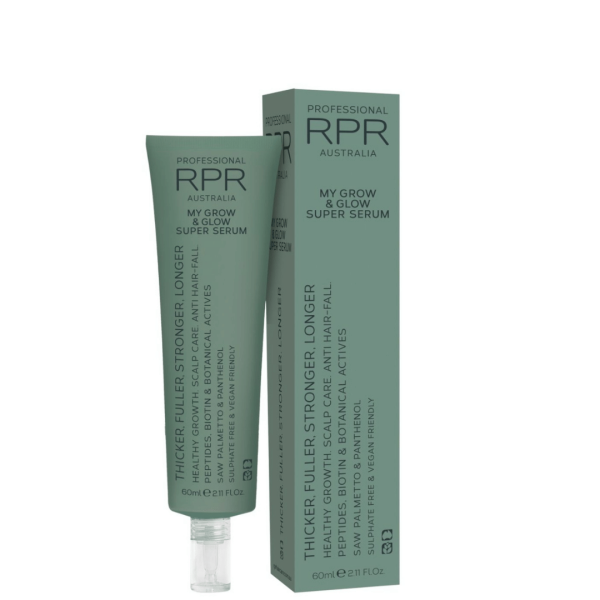 A targeted, leave-in scalp serum designed to support a healthy hair growth cycle and visibly fight hair fall. Lightweight and fast-absorbing, the RPR My Grow and Glow Super Serum 