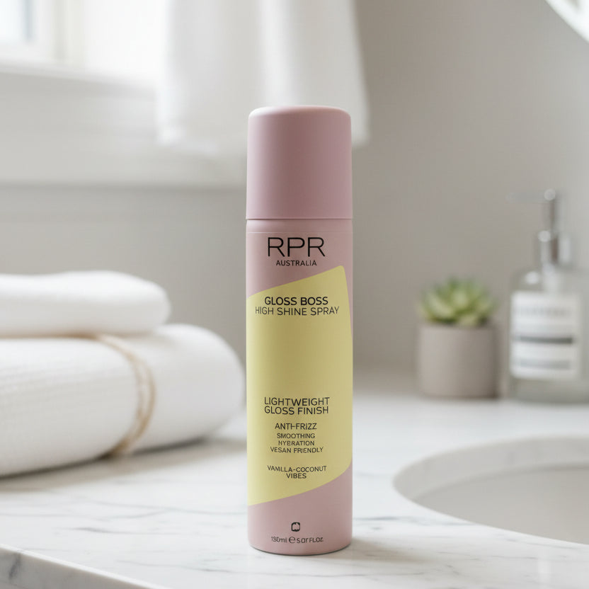 RPR Gloss Boss High Shine Spray 150ml

Gloss Boss delivers brilliant gloss for sleek, glassy, head-turning hair. This lightweight finishing spray helps nourish, hydrate, and condition while smoothing frizz and boosting radiant shine — without weighing hair down. Ideal for all hair types.