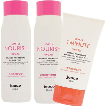 Juuce Softly Nourish Shampoo, Conditioner & 1 Minute Trio Juuce Hair Care - On Line Hair Depot