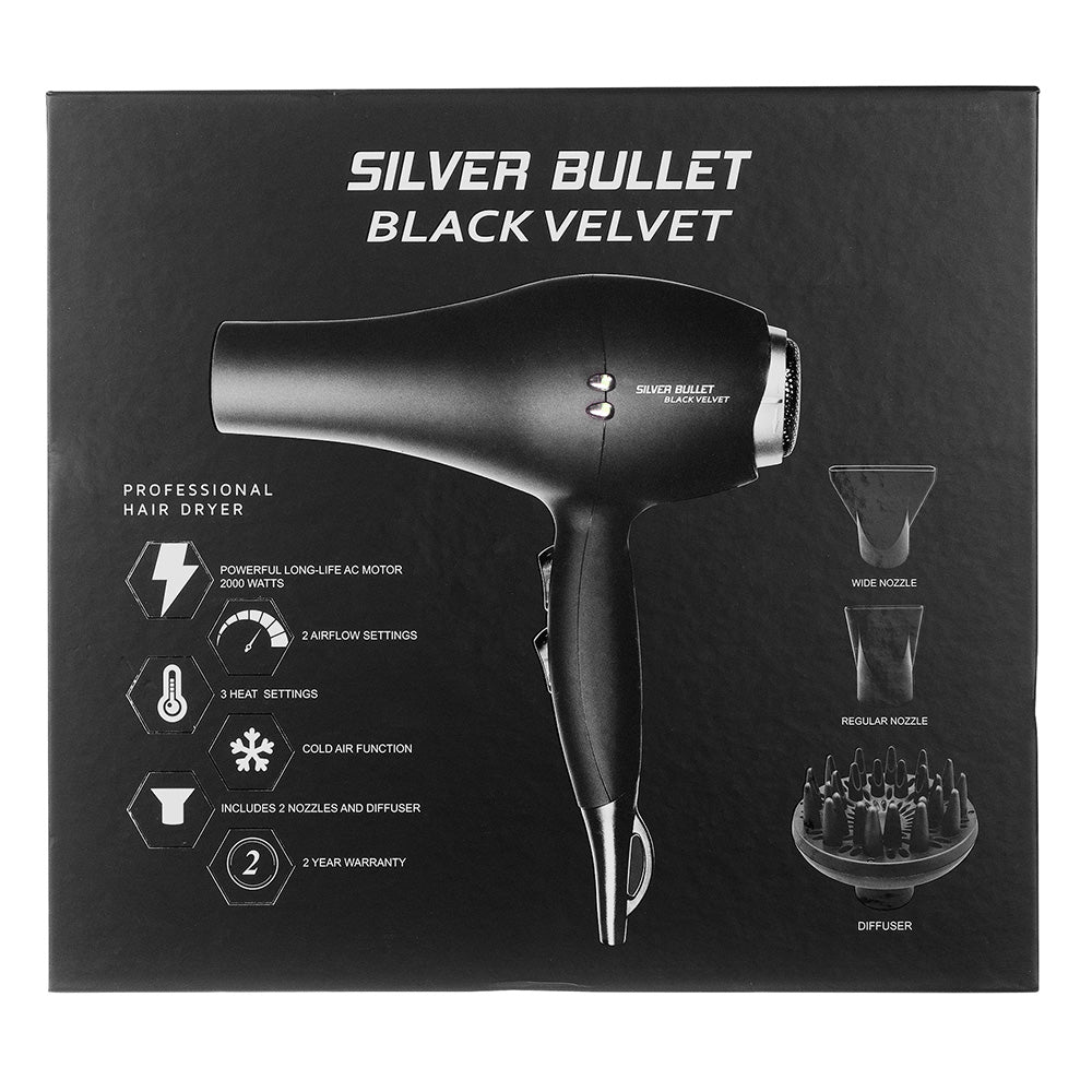 Silver Bullet Black Velvet Hair Dryer with Diffuser - On Line Hair Depot