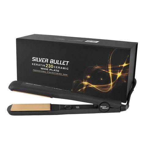 Silver Bullet Keratin 230 37mm Ceramic Wide Hair Straightener Bonus Clips, Mat, Brush, Comb - On Line Hair Depot