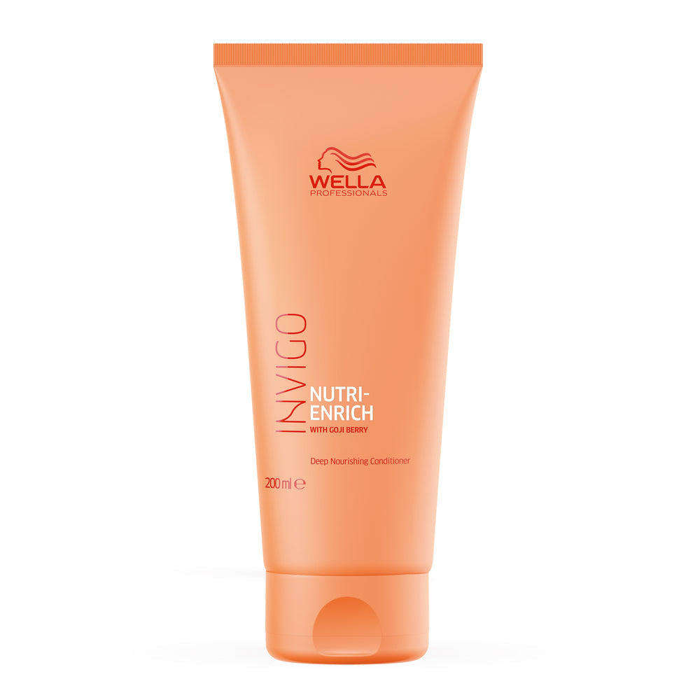 Wella Invigo Nutri Enrich Conditioner

Restore moisture and vitality to compromised hair with this deep nourishing conditioner from Wella Invigo. Enriched with the brand's proprietary Nutri-Enrich-Blend™—featuring goji berry packed with essential vitamins, minerals, and peptides—this formula delivers intensive hydration where it's needed most. Ideal for dry or stressed hair, it conditions gently while replenishing lost nutrients and restoring a healthy, revitalised appearance.