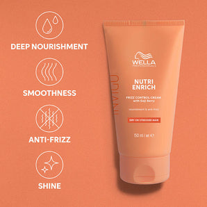 Wella Professionals Invigo Nutri-Enrich Frizz Control Cream 150ml

Tame unruly, frizz-prone hair with this salon-grade smoothing cream. Infused with a Goji Berry &amp; Nutri-Enrich Complex, it instantly disciplines flyaways while deeply nourishing each strand — leaving hair visibly smoother, softer, and full of healthy shine.