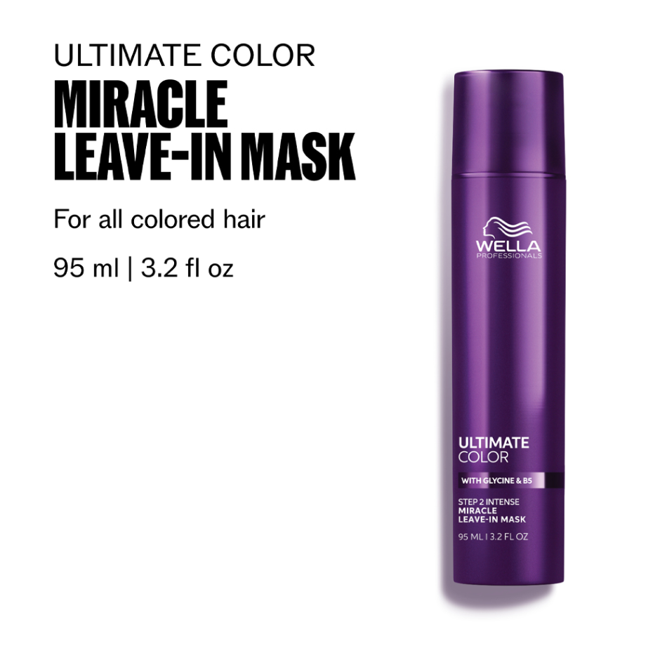 Wella Professionals Ultimate Color Miracle Leave-in Mask

Revitalize and protect your colour-treated hair with this 3-in-1 leave-in mask. The moisturizing formula locks in colour vibrancy and shine while providing UV protection and up to 4x more resistance to breakage — all in a lightweight, no-rinse formula.