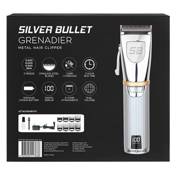 Silver Bullet Grenadier Metal Hair Clipper Silver Silver Bullet - On Line Hair Depot