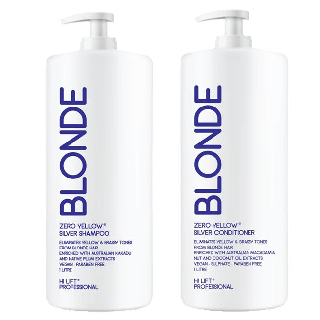 Hi Lift Professional Zero Yellow True Blonde Zero Yellow Pure Silver 1lt Duo Pack - On Line Hair Depot