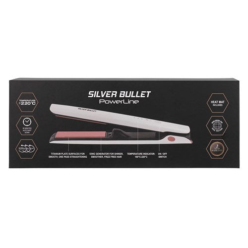 Silver Bullet Powerline Hair Straightener 25mm Titanium Plates White - On Line Hair Depot